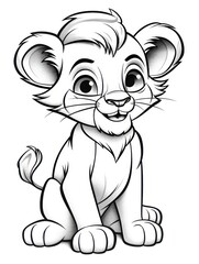 Coloring pages for kids, baby lion, cartoon style
