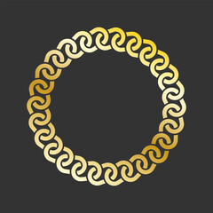Golden chain. Vintage frame, ornament decorative shape. Jewelry border. Vector on black background 