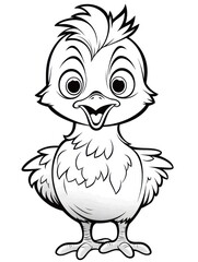 Coloring pages for kids, happy chicken, cartoon style