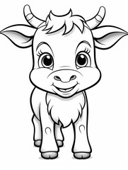 Coloring pages for kids, little cow, cartoon style