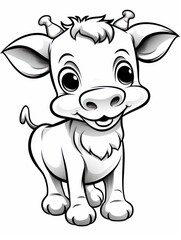 Coloring pages for kids, little cow, cartoon style