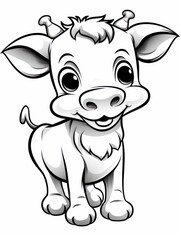 Fototapeta premium Coloring pages for kids, little cow, cartoon style