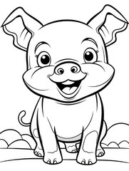 Coloring pages for kids, little pig, cartoon style
