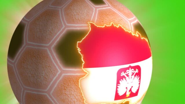 a ball with a country image bounces or rotates around its axis on a green background
