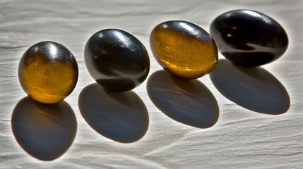 Shiny gem-like stones casting shadows, suitable for concepts of wealth, luxury, and natural beauty, easter, wellness