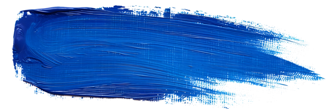 Hand painted stroke of blue paint brush isolated on white background