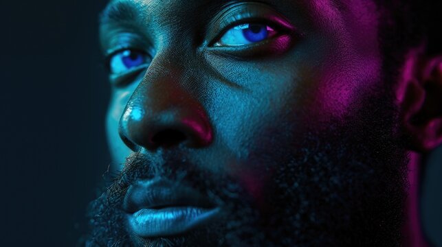 Moody Portrait of a Man with Blue Neon Lighting