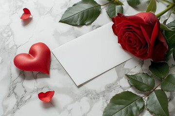 Red rose and heart blank card