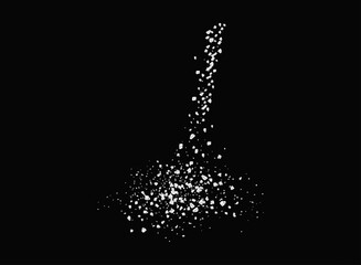 Flying sugar or salt. A scattering of crystals of sugar or salt. Realistic vector illustration isolated on black background. - obrazy, fototapety, plakaty