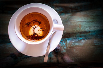 African Baobab Sunset Latte Art in Cappuccino - Coffee Bliss