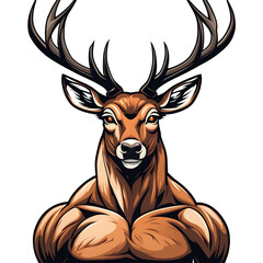 Muscular deer illustration. Suitable for fitness logos, bodybuilders, gym athletes.