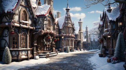 Fototapeta premium Fanciful fantasy Christmas village scene