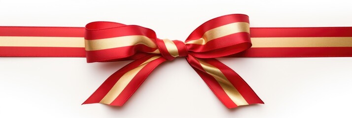 Red and gold striped ribbon tied in a bow . Generative AI