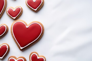Closeup pink background lot cookies shape hearts. Generative AI