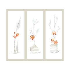 Painting with Plants in pots with red flowers