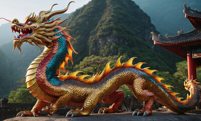 Fototapeta na wymiar colorful Asian Dragon, Chinese New Year Concept Generative AI