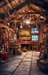 Naklejka premium Christmas inside santa's workshop