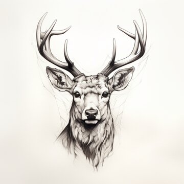 Pencil sketch deer head nice images Generative AI