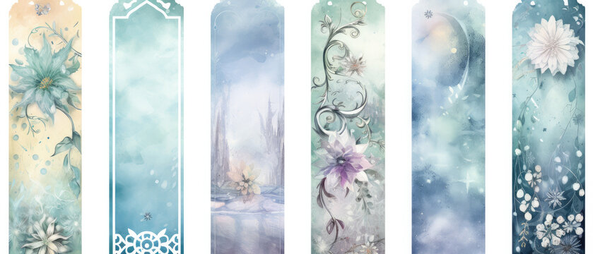 Dreamy Pastel Shabby Chic Bookmark Designs with Floral and Misty Winter Themes