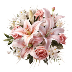 lily flowers, bouquet lilies isolated, Photographed bouquet, white background, png