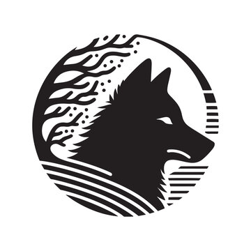 Striking composition of a black wolf's silhouette captured with intricate details in vector form - vector stock wolf silhouette
