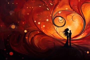 kissing couple silhouette landscape. abstract love romance dating desire affection emotion concept background illustration. valentine's day, anniversary card design. 
