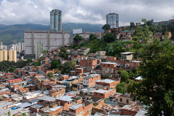 View of houses in the San Agustín del Sur neighborhood towards Parque Central in Caracas, Venezuela