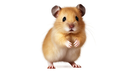 A standing cute little hamster with golden fur, isolated on a transparent background - obrazy, fototapety, plakaty