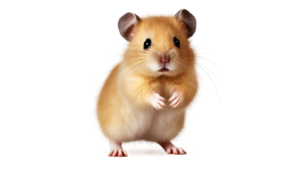A standing cute little hamster with golden fur, isolated on a transparent background