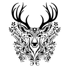 Whimsical Floral Deer in Meadow Vector