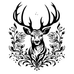 Whimsical Floral Deer in Meadow Vector