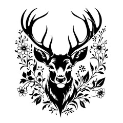 Whimsical Floral Deer in Meadow Vector