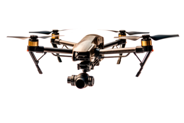 Drone with camera isolated on transparent background, png file