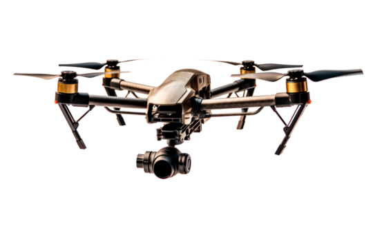 Drone with camera isolated on transparent background, png file