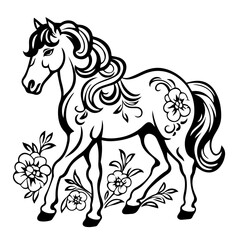 Mystical Floral Horse Fantasy Vector Art