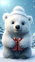 Fototapeta premium Cute cartoon Christmas polar bear