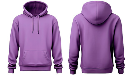Blank purple hoodie in front and back view, mockup, white background