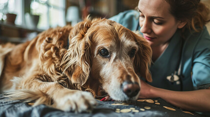 Canine Dermatology Consultation:  A veterinarian conducting a dermatology consultation for a dog, addressing skin conditions and allergies