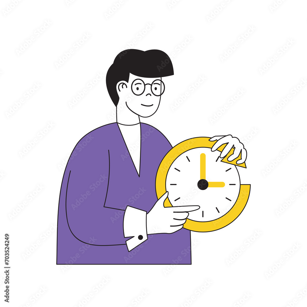 Poster contact us concept with cartoon people in flat design for web. man connecting with clients in work h