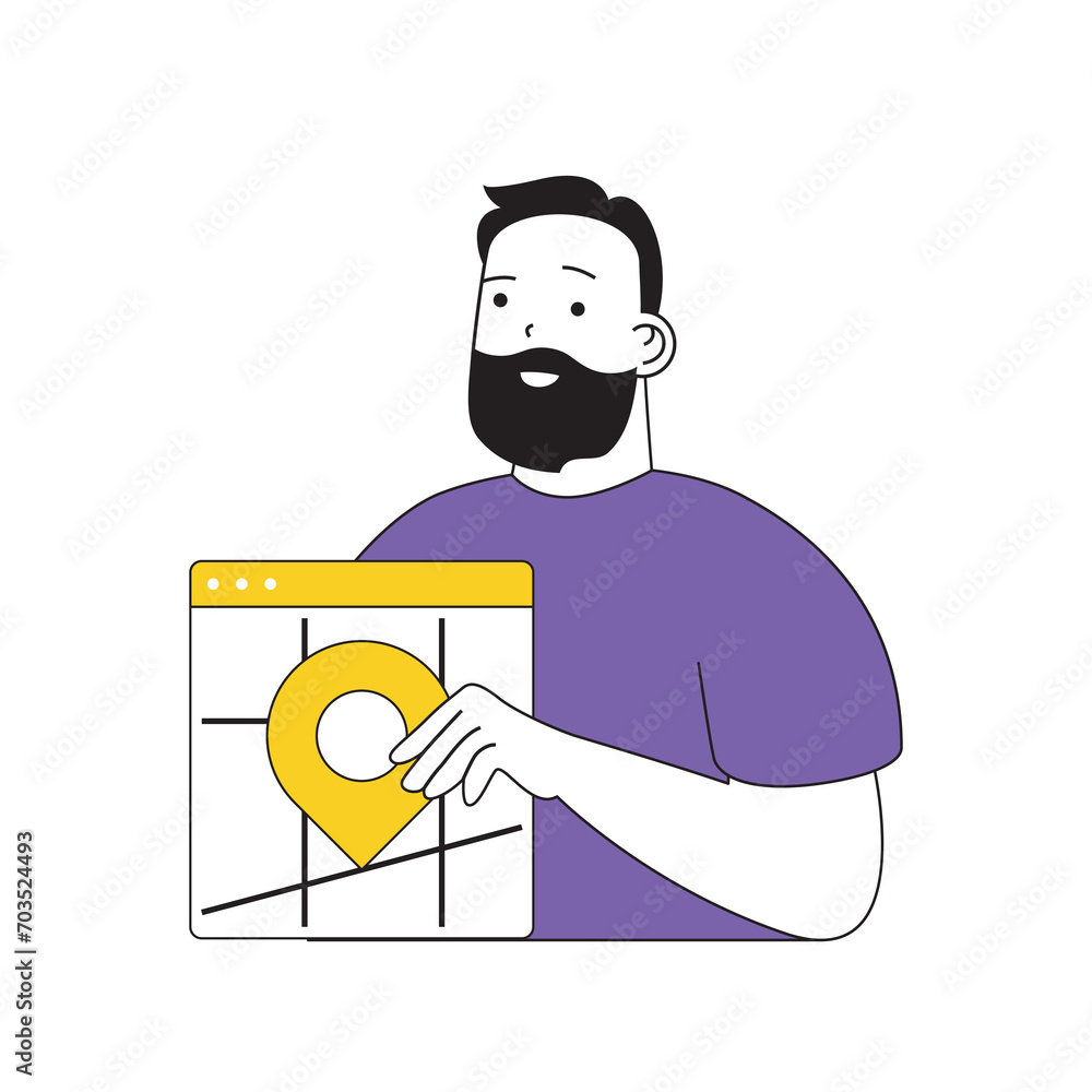 Poster contact us concept with cartoon people in flat design for web. man connecting with client and gettin