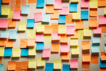 Colorful sticky note post-it on the wall. To do list or reminder concept. Generative AI.