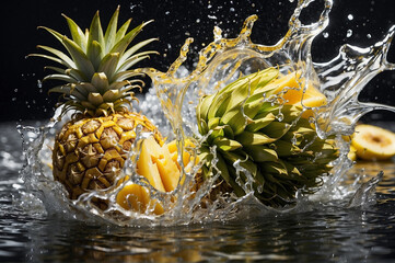 pineapple falling into water