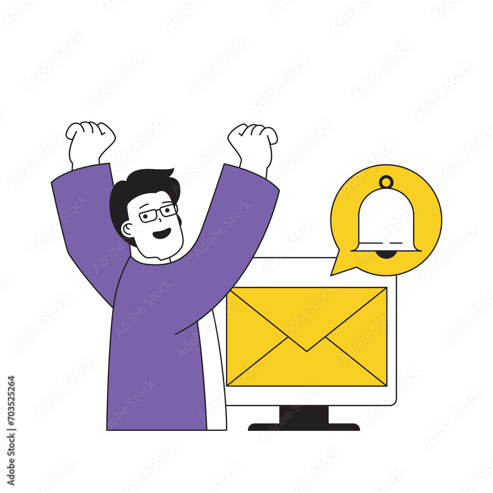 Aufkleber contact us concept with cartoon people in flat design for web. man getting notifications about new e