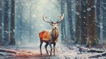 Cute funny watercolor forrest animals in winter