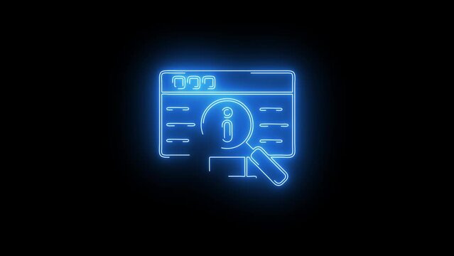 Video footage of glowing Researching information icon. Looped Neon Lines abstract on black background. Futuristic laser background. Seamless loop. 4k video