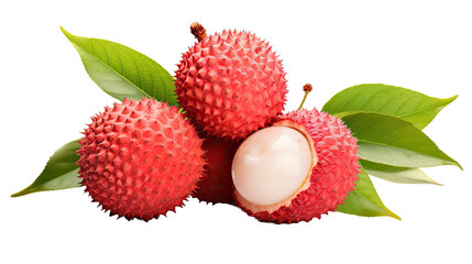 Fresh lychee or litchi fruit isolated on transparent background.
