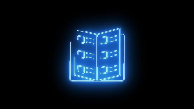 Video footage of glowing Business catalog icon. Looped Neon Lines abstract on black background. Futuristic laser background. Seamless loop. 4k video