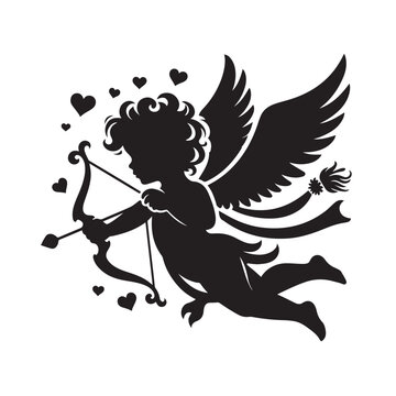 recommend clip art: Intricate vector illustration capturing the essence of a Valentine Cupid's silhouette - vector stock for Valentine Day
                    
