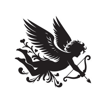 recommend clip art: Fine detailing captures the grace of a Valentine Cupid in a detailed black silhouette - Valentine Cup silhouette
                    