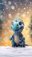 Obraz premium Christmas dinosaur in winter background